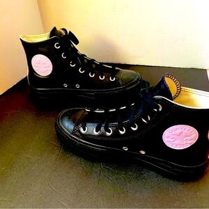 Custom Converse All Star Chuck Taylor Platform Hi Ankle Leather, Blk Purple. 7.5